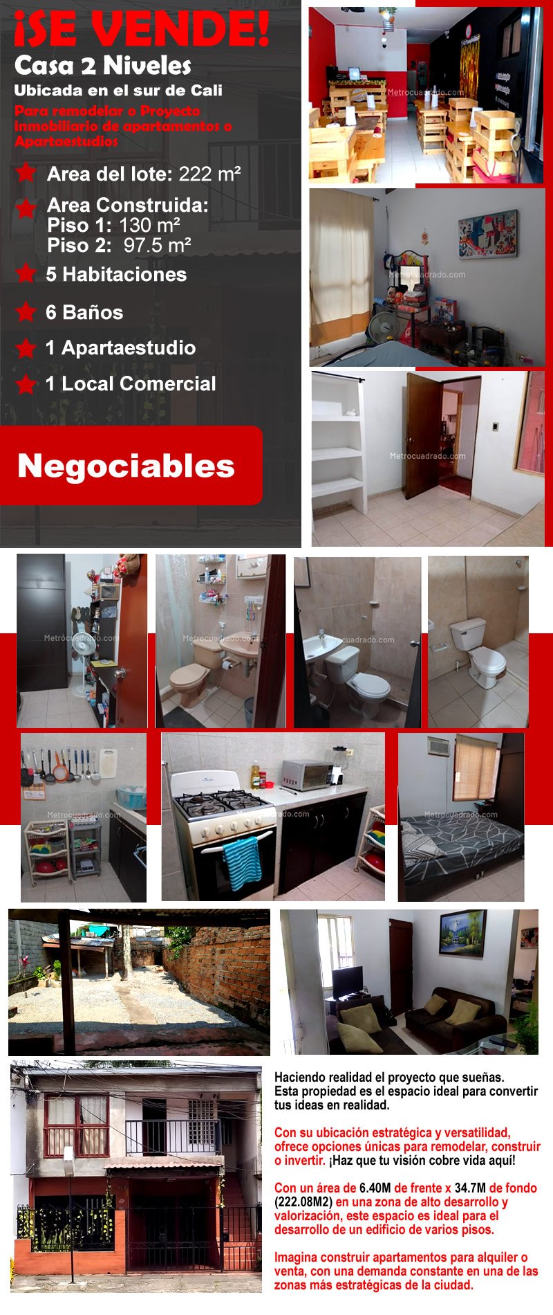 Propiedad en Cali - Meléndez - Terreno 222m²